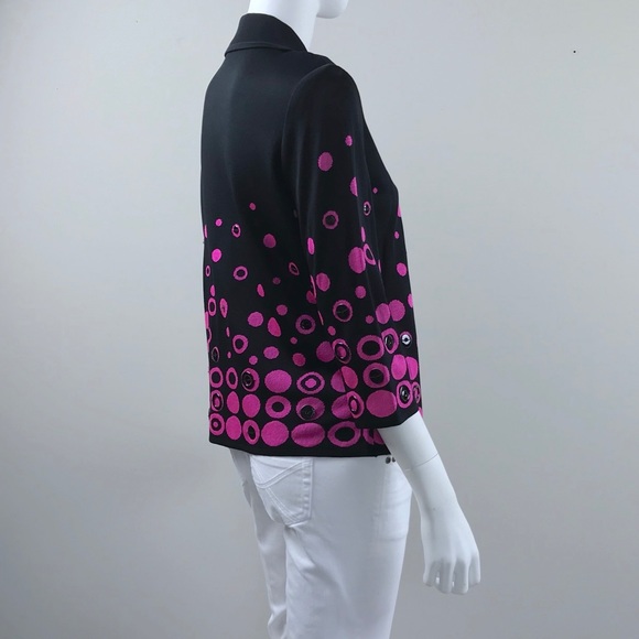 {Ming Wang} Black with Pink Circles Knit Jacket - Picture 5 of 7
